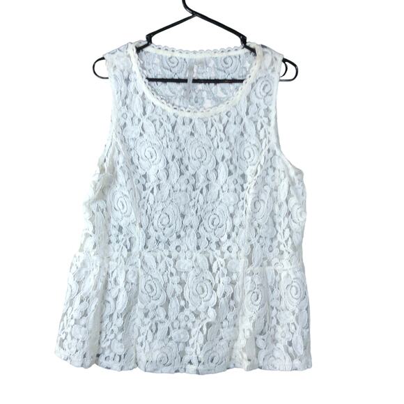Lauren Conrad Womens Top Cream Crochet Pull Over Sleeveless Peplum Tank Large - Picture 1 of 12